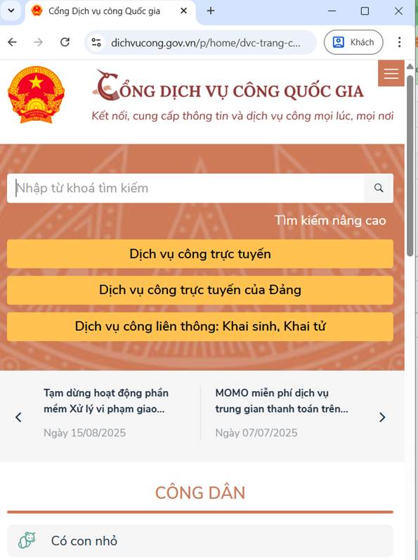 Trang chủ Cổng DVCQG