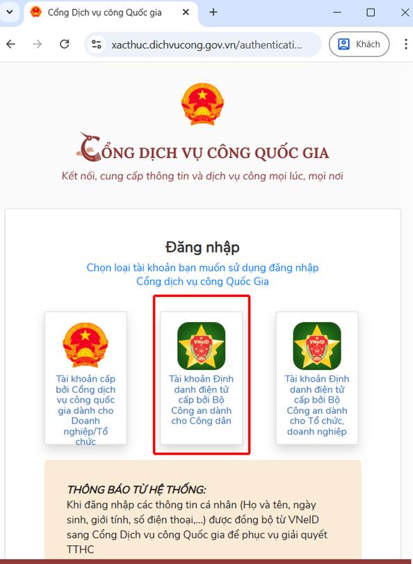 Đăng nhập VNeID
