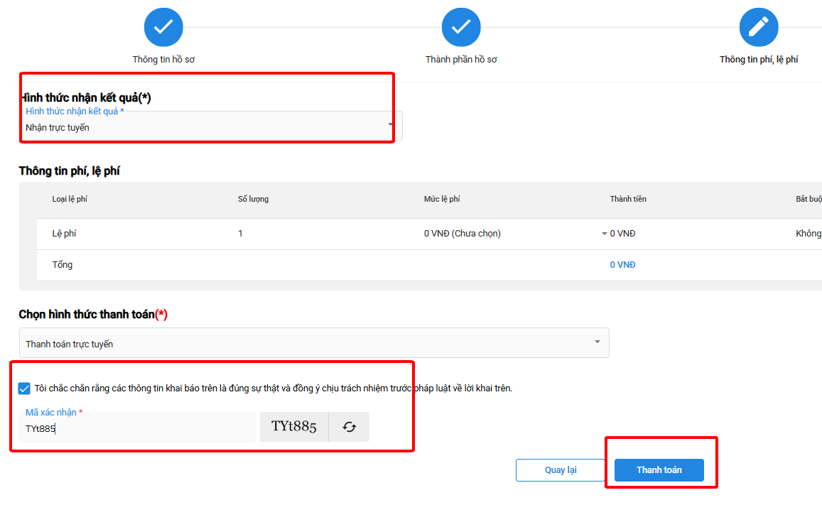 Thanh toán và nộp hồ sơ