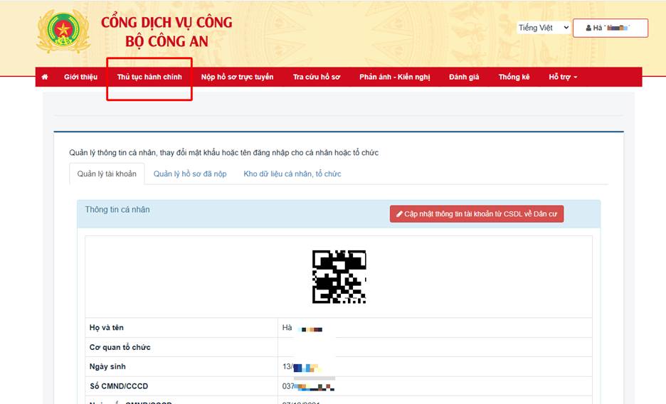 Chọn Thủ tục hành chính