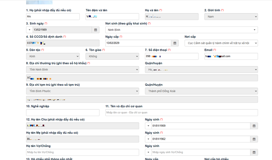 Khai báo thông tin cá nhân