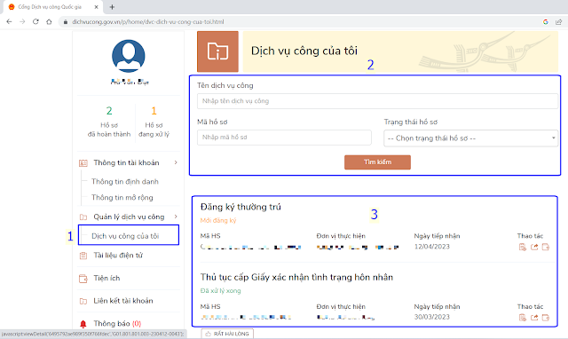 Quản lý dịch vụ công của tôi