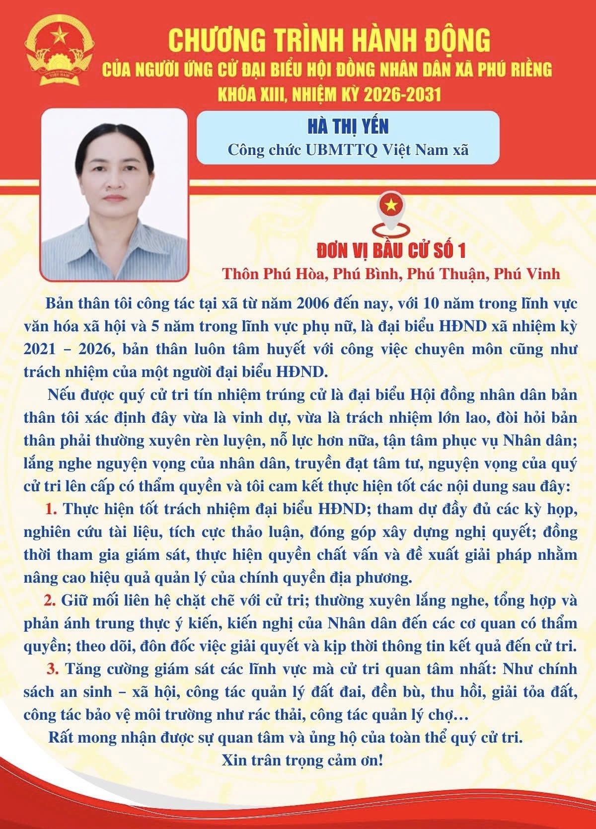 Chương trình hành động bà Hà Thị Yến