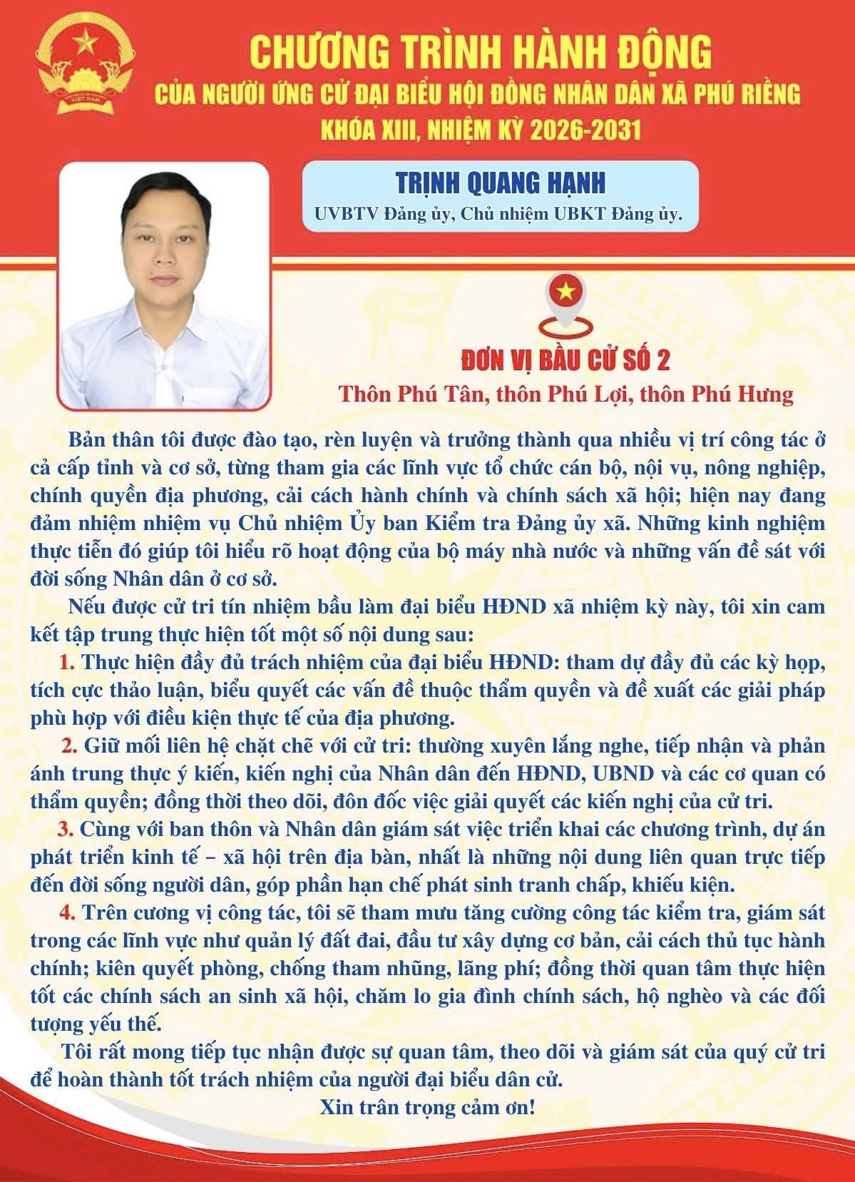 Chương trình hành động ông Trịnh Quang Hạnh
