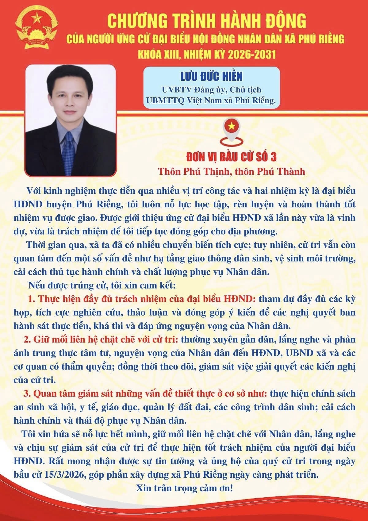 Chương trình hành động ông Lưu Đức Hiền