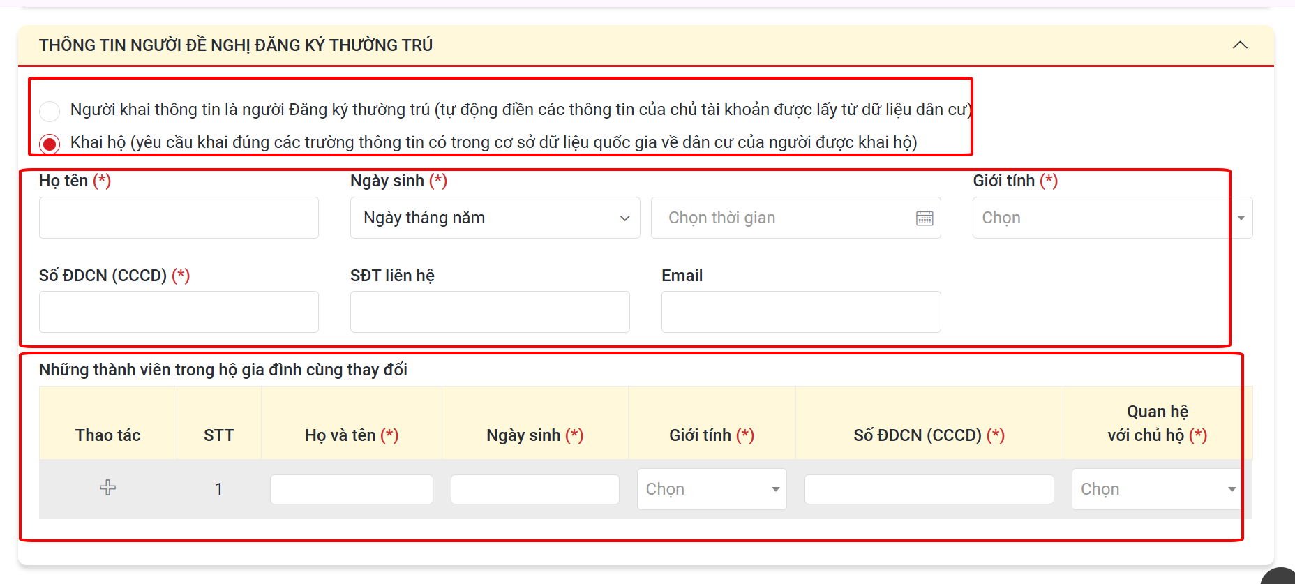 Khai báo thông tin người đề nghị nhập khẩu thường trú