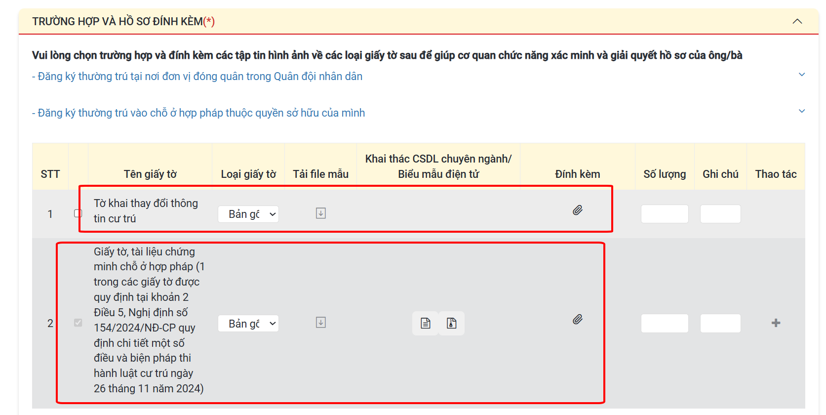 Đính kèm hồ sơ và giấy tờ chứng minh chỗ ở hợp pháp để đăng ký thường trú