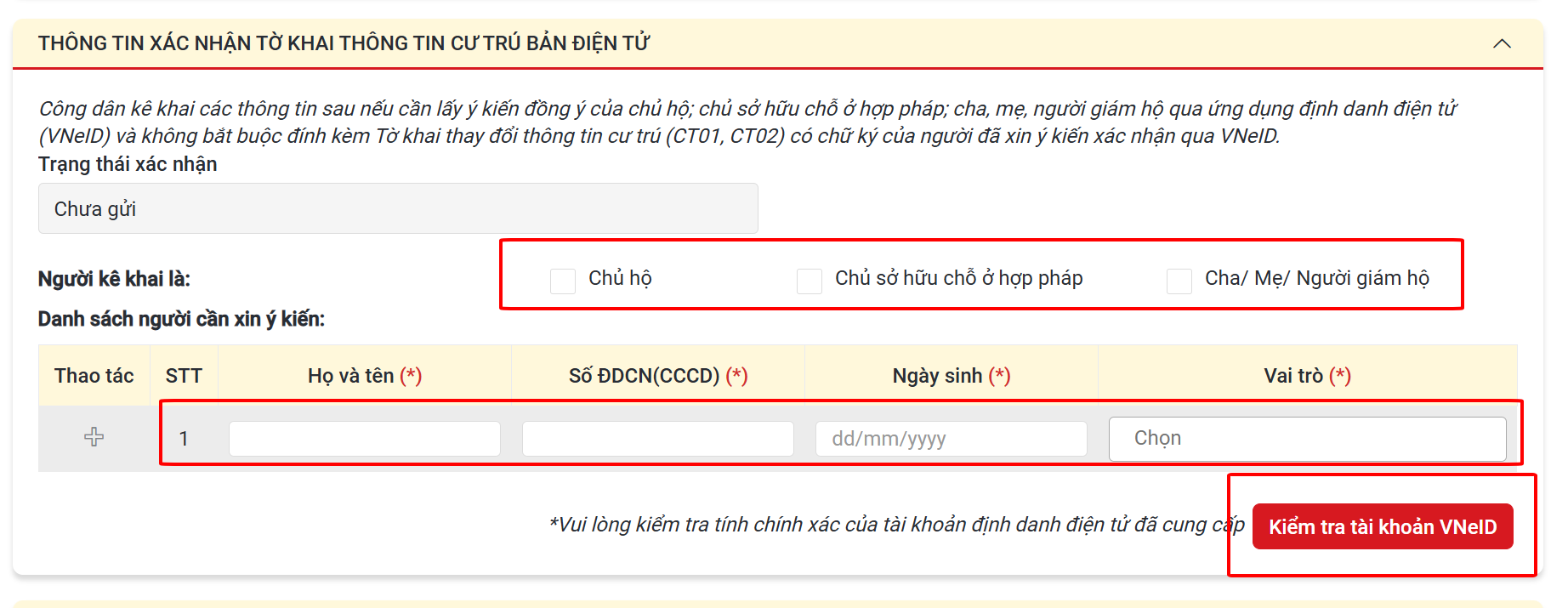 Xác nhận tờ khai thông tin cư trú bản điện tử qua ứng dụng định danh quốc gia VNeID