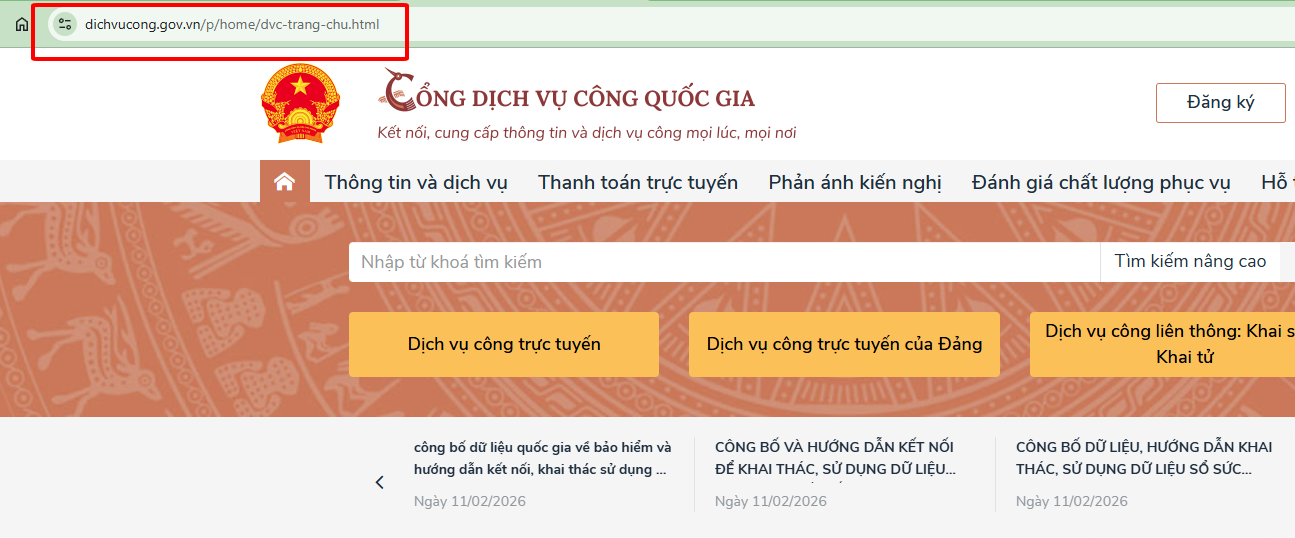 Truy cập Cổng Dịch vụ công Quốc gia để thực hiện thủ tục đăng ký thường trú