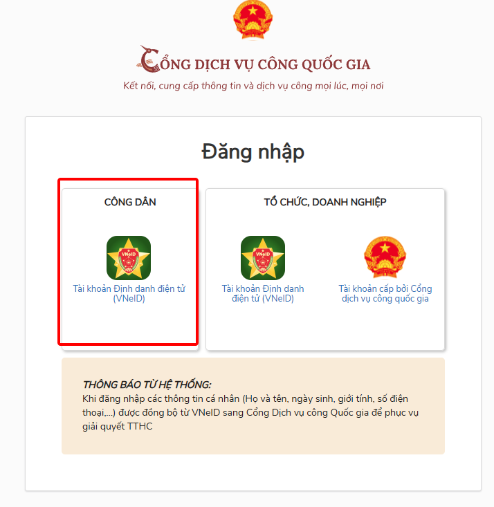 Nhận mã OTP qua ứng dụng VNeID để xác thực đăng nhập