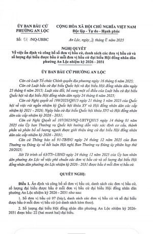 NGHỊ QUYẾT CỦA ỦY BAN BẦU CỬ PHƯỜNG AN LỘC