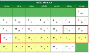 Lịch nghỉ Tết Nguyên đán 2026 với người lao động