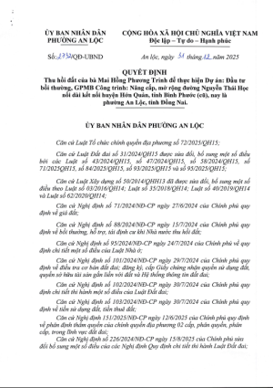 Thu hồi đất của bà Mai Hồng Phương Trinh để thực hiện Dự án