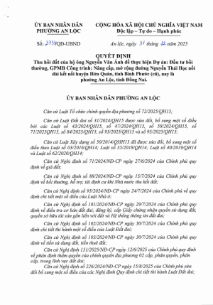 Thu hồi đất của ông Nguyễn Văn Ánh để thực hiện Dự án