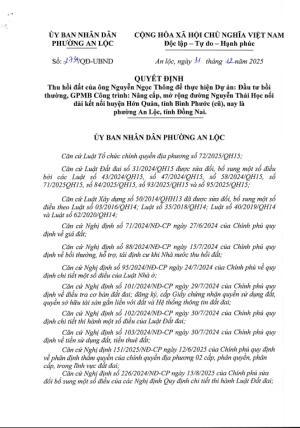 Thu hồi đất của ông Nguyễn Ngọc Thông để thực hiện Dự án