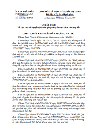 Quyết định thu hồi Quyết định cho phép chuyển mục đích sử dụng đất - Tạ Thị Phượng (QĐ 359)