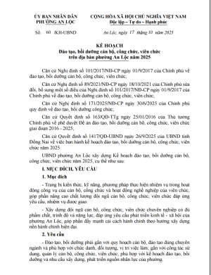 Kế hoạch Đào tạo, bồi dưỡng cán bộ, công chức, viên chức trên địa bàn phường An Lộc năm 2025