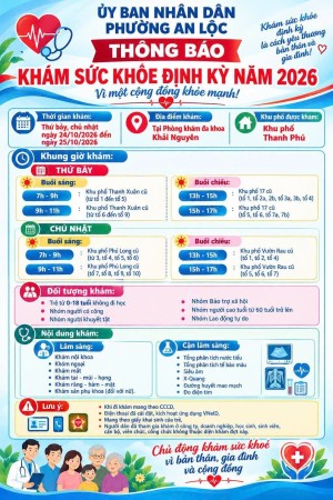 UBND PHƯỜNG AN LỘC THÔNG BÁO LỊCH KHÁM SỨC KHOẺ ĐỊNH KỲ