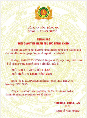 thông báo trụ sở làm việc của Công An Xã An Phước sau sáp nhập