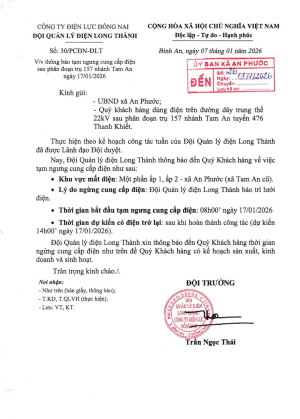 Thông báo - Về việc tạm ngừng cung cấp điện trên địa bàn xã...