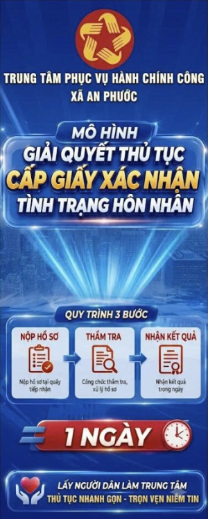 TRUNG TÂM PHỤC VỤ HÀNH CHÍNH CÔNG XÃ AN PHƯỚC TRIỂN KHAI MÔ HÌNH “GIẢI QUYẾT THỦ TỤC CẤP GIẤY XÁC NHẬN TÌNH TRẠNG HÔN NHÂN TRONG 01 NGÀY”