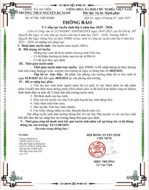 TRƯỜNG THCS NGUYỄN BÁ NGỌC THÔNG BÁO