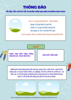 THÔNG BÁO VỀ VIỆC CẤP CHỮ KÝ SỐ CÁ NHÂN TRÊN ĐỊA BÀN PHƯỜNG BẢO VINH