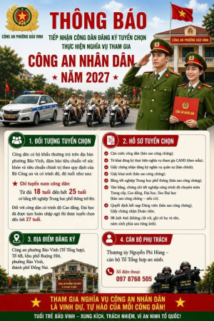 thông báo về việc gọi, tuyển chọn công dân thực hiện nghĩa vụ tham gia Công an Nhân dân năm 2027