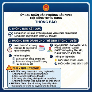 Thông báo kết quả tuyển dụng viên chức năm 2026 và hoàn thiện hồ sơ tuyển dụng đối với người trúng tuyển