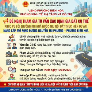 Đề nghị tham gia tư vấn xác định giá đất cụ thể phục vụ bồi thường dự án nâng cấp đường Nguyễn Tri Phương