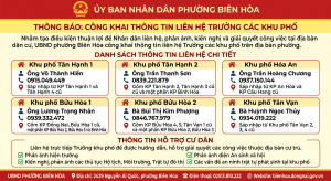 THÔNG BÁO CÔNG KHAI THÔNG TIN LIÊN HỆ TRƯỞNG CÁC KHU PHỐ...