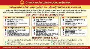 Thông báo thông tin liên lạc của Trưởng khu phố