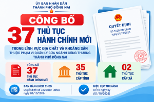 ĐỒNG NAI CÔNG BỐ 37 THỦ TỤC HÀNH CHÍNH MỚI TRONG LĨNH VỰC...