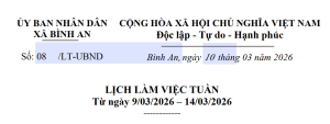 Lịch làm việc tuần (Từ ngày 09/03/2026 - 14/03/2026)