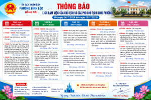 Lịch làm việc của Chủ tịch và các Phó Chủ tịch UBND phường (Từ ngày 6/7/2026 đến ngày 10/7/2026)