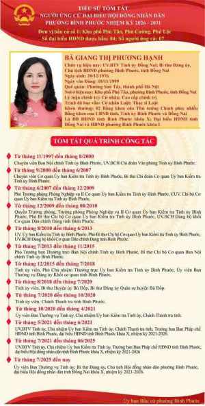 Tiểu sử tóm tắt người ứng cử Đại biểu HĐND phường Bình Phước nhiệm kỳ 2026-2031