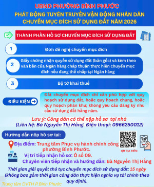 Ủy ban nhân dân phường Bình Phước phát động tuyên truyền, vận động Nhân dân thực hiện chuyển mục đích sử dụng đất trên địa bàn phường năm 2026.