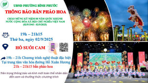Thông báo bắn pháo hoa Chào mừng Kỷ niệm 80 năm Quốc khánh nước Cộng Hoà Xã Hội Chủ Nghĩa Việt Nam (02/9/1945-02/9/2025)