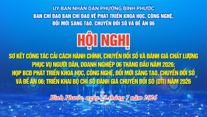 Tài liệu Hội nghị sơ kết công tác cải cách hành chính, chuyển đổi số và đánh giá  chất lượng phục vụ người dân, doanh nghiệp 06 tháng đầu năm 2026. Họp BCĐ phát triển khoa học, công nghệ, đổi mới sáng tạo, chuyển đổi số  và Đề án 06. Triển khai Bộ ch