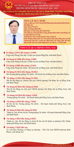 Tiểu sử tóm tắt và Chương trình hành động của người ứng cử Đại biểu HĐND phường Bình Phước nhiệm kỳ 2026-2031