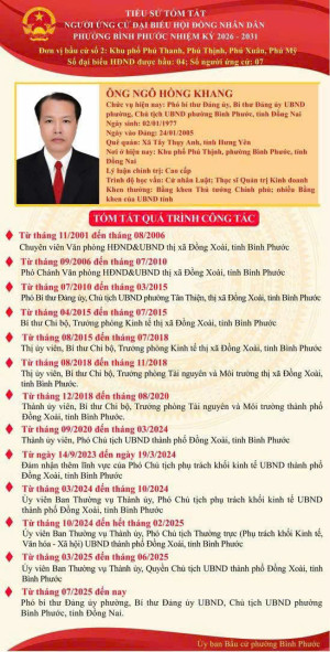 Tiểu sử tóm tắt và chương trình hành động của người ứng cử Đại biểu HĐND phường Bình Phước nhiệm kỳ 2026-2031