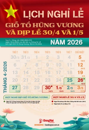 Lịch nghỉ lễ Giỗ Tổ Hùng Vương và dịp lễ 30-4, 1-5