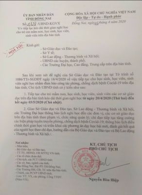 Học sinh nghỉ học đến hết ngày 3-5-2020