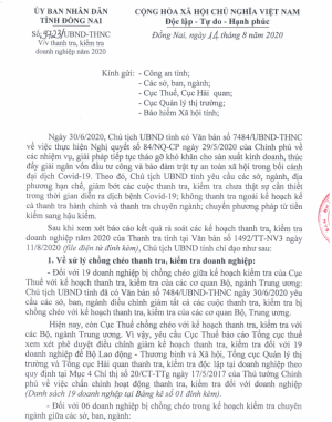Hạn chế các cuộc thanh tra, kiểm tra chưa thật sự cần thiết trong thời gian xảy ra dịch bệnh Covid-19.