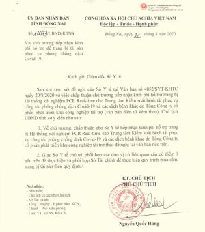 Đồng ý cho Sở Y tế tiếp nhận kinh phí hỗ trợ trang bị hệ thống xét nghiệm PCR Real-time