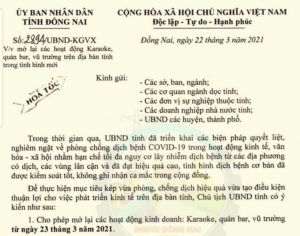 Mở lại hoạt động Karaoke, Vũ trường, quán Bar từ ngày 23-3