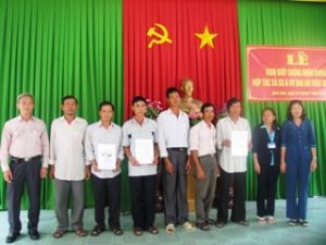 向蔬菜生产服务Trang Dai合作社授予VietGap认证书。