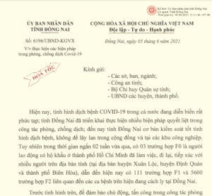 各人在一天之内从胡志明市和同奈来回的人要遵守预防病毒各规定