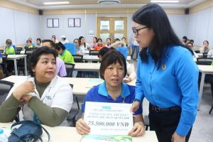 Liên đoàn Lao động tỉnh tặng quà cho công nhân khó khăn tại doanh nghiệp