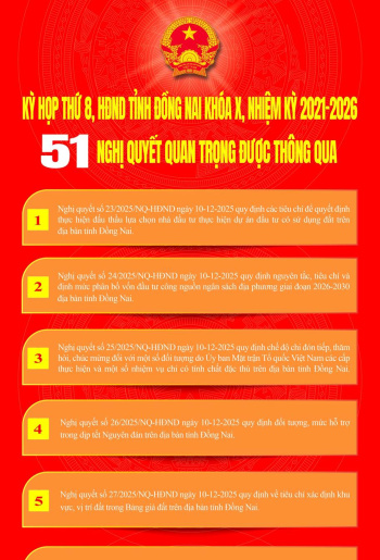 [Infographic] 51 nghị quyết quan trọng nào vừa được HĐND tỉnh Đồng Nai thông qua tại Kỳ họp thứ 8?